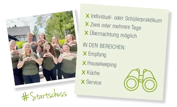 Polaroids von Azubis und Übersichtsliste zum Thema Praktikum