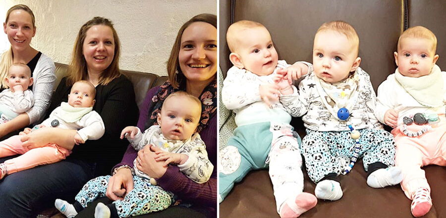 Drei Mitarbeiterinnen des Grafenwald mit ihren drei Kleinkindern