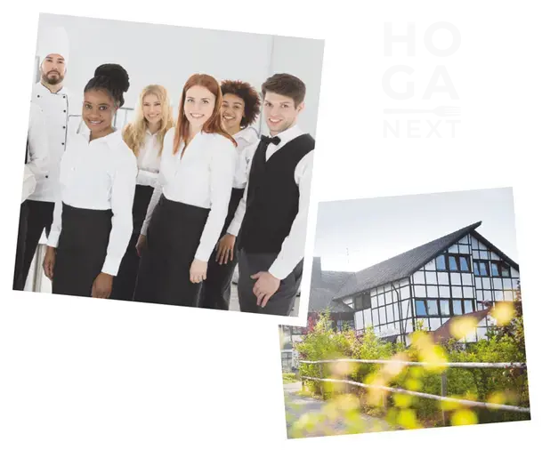 Polaroidfotos von Auszubildenden, vom Hotel und Logo HOGA Next